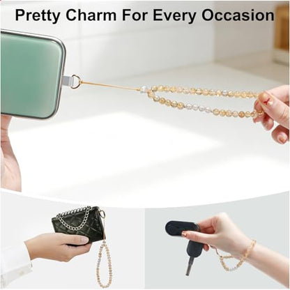 TEAMOLA Natural Stone Phone Charm - Crystal Phone Beaded Wrist Strap - color: Yellow