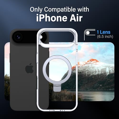 Magnetic Case for iPhone Air - [Built-in Invisible Stand] [Compatible with MagSafe] [Military Grade Drop Protection] Anti-Yellowing Hard Back Silicone Edge Cover, 6.5", Clear - color: Clear, size: iPhone Air 6.5''