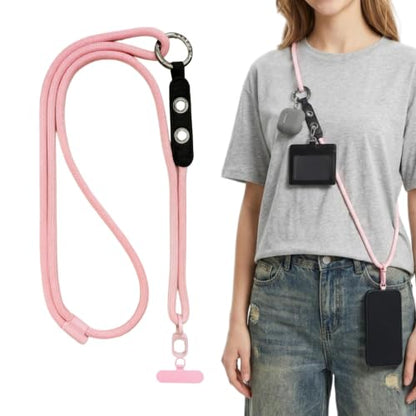 Adjustable Crossbody Phone Lanyard with Hanging Loops - color: Pink