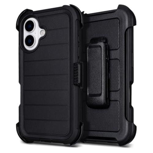 for Defender Phone Case iPhone 16 Case with Clip Holster Kickstand Black | for iPhone 16 Case Heavy Duty iPhone16 Phone Case Rugged 2 Layers of Sturdy,Anti-Drop for Phone Case iPhone 16Case Protective - color: Black