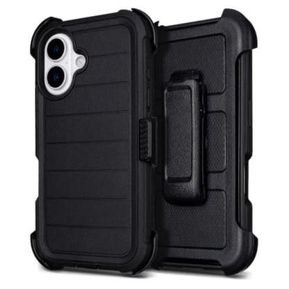 for Defender Phone Case iPhone 16 Case with Clip Holster Kickstand Black | for iPhone 16 Case Heavy Duty iPhone16 Phone Case Rugged 2 Layers of Sturdy,Anti-Drop for Phone Case iPhone 16Case Protective - color: Black