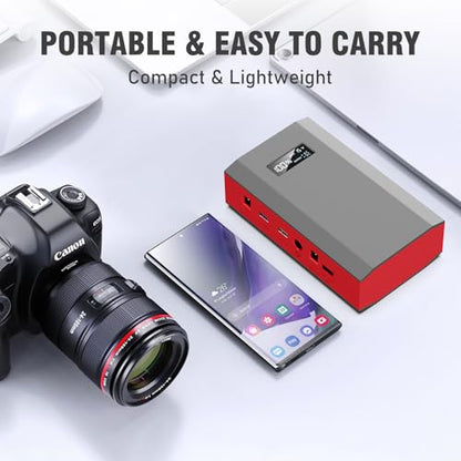 Portable Solar Power Bank with AC Outlet 65W 110V External Battery Pack - color: Red Black