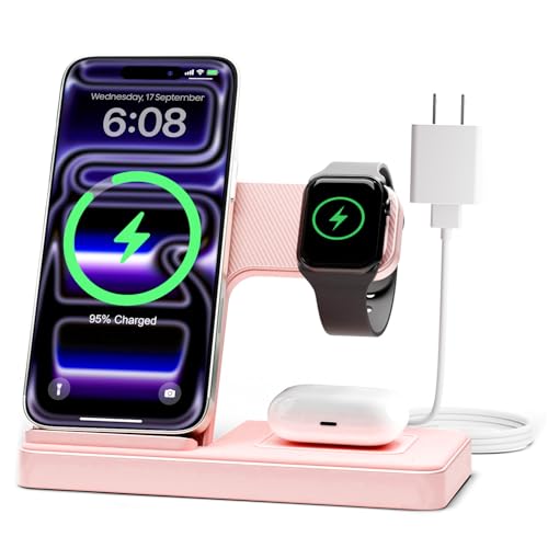 GETPALS Wireless Charger iPhone Charging Station for Apple Multiple Devices - color: Pink
