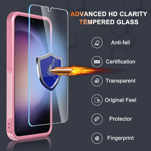 Case for Samsung Galaxy S24 FE, Full Body Heavy Duty Rugged Shockproof Protective Phone Cover with Lanyard Strap, Tempered Glass Screen Protector and Camera Lens Cover, Cute Pink | Rugged Shockproof Protective Case,with Tempered Glass Screen Protector + C