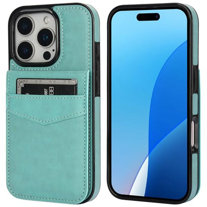 KIHUWEY for iPhone 16 Pro Wallet Case Card Holder Kickstand, Mint Green | Credit Card Slots, PU Leather, Magnetic Clasp, Flip Heavy Duty Protection Cover for Men and Women - color: Mint Green