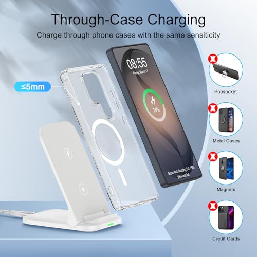 Samsung S26 Ultra Wireless Charger Stand 15W Foldable Android Phone Station - color: White