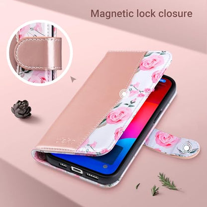 ULAK Compatible with iPhone 15 Pro Max Wallet Case Card Holder, Rose Gold | for Women with Credit Card Holders, [RFID Blocking], Designed Flip PU Leather Kickstand Shockproof Protective Cover - color: Rose Gold, size: iPhone 15 Pro Max - 6.7 inch