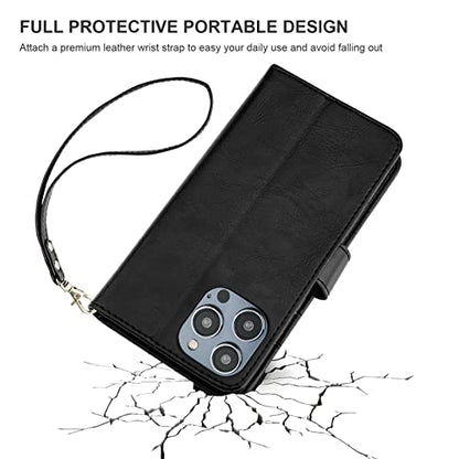 Bocasal Detachable Wallet Case Card Holder for iPhone 14 Pro Max Black | RFID Blocking Kickstand Card Slots Holder PU Leather Magnetic Shockproof Wrist Strap Removable Flip Protective Cover 6.7 inch - color: Black
