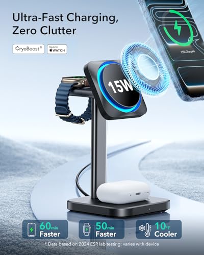 ESR 3 in 1 MagSafe Charger Stand with CryoBoost, Wireless Charging Stand - color: Black
