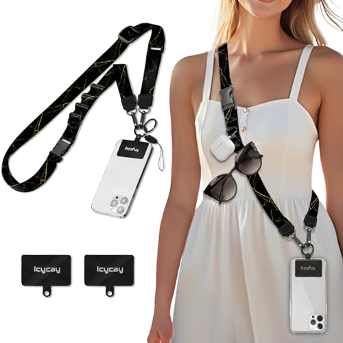 Icycay Phone Lanyard Crossbody Strap Neck Adjustable Teacher Women Marble - color: Marble Black