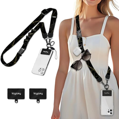 Icycay Phone Lanyard Crossbody Strap Neck Adjustable Teacher Women Marble - color: Marble Black