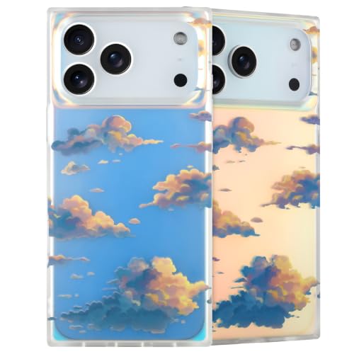 Cute Rectangle Case for iPhone 17 Pro Max Case, Iridescent Clouds | Twilight Sun Set Sky Pattern Design, Aesthetic Girly Matte Glitter Protective Phone Cover for Women Girls - size: iPhone 17 Pro Max