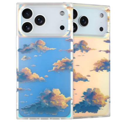 Cute Rectangle Case for iPhone 17 Pro Case, Iridescent Clouds | Twilight Sun Set Sky Pattern Design, Aesthetic Girly Matte Glitter Protective Phone Cover for Women Girls - size: iPhone 17 Pro