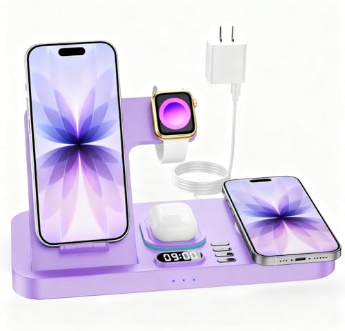 Dual Phone Foldable Wireless Charging Station for Apple, Couple&Family Use - color: Purple