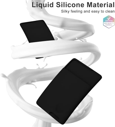 oakxco Phone Wallet Stick On, Secure Phone Card Holder Silicone, Adhesive Pocket Sleeve ID Credit Card, Slim Thin Card Case for Men Women Cute, Compatible with Apple iPhone Samsung Pixel, Black - color: Black