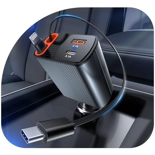 Retractable Car Charger, 78W Fast Charging Cigarette Lighter Adapter