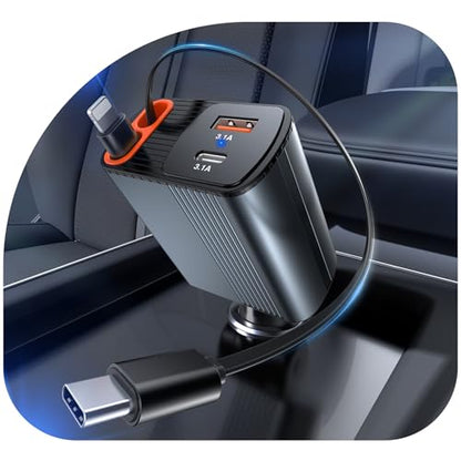 Retractable Car Charger, 78W Fast Charging Cigarette Lighter Adapter