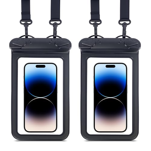 IPX8 Waterproof Phone Pouch Universal Cell Phone Dry Bag Patented Sealed Lock Lanyard Mobile Phone Case for Swimming Surfing Beach for iPhone 17 16 15 Samsung S26 S25 Xiaomi up to 8.9" - color: Black - 2 Pack