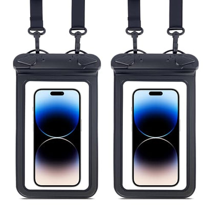 IPX8 Waterproof Phone Pouch Universal Cell Phone Dry Bag Patented Sealed Lock Lanyard Mobile Phone Case for Swimming Surfing Beach for iPhone 17 16 15 Samsung S26 S25 Xiaomi up to 8.9" - color: Black - 2 Pack