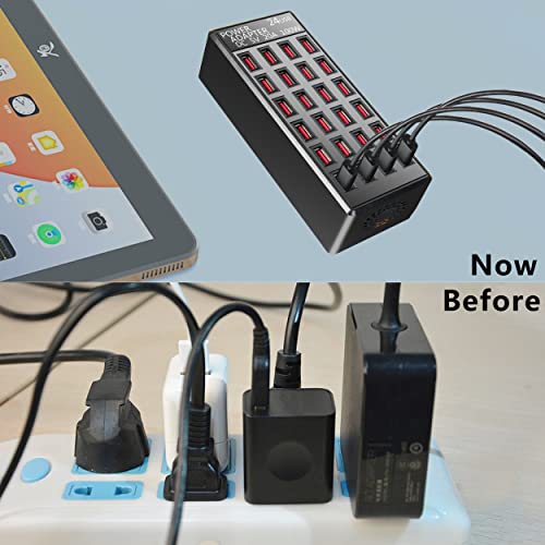 100w 24(20A) Port, USB Fast Charging Station,Travel Desktop USB Rapid Charger,Multi Ports Charging Station Organizer Compatible with Smartphones,Tables,and More Devices - size: 24-port