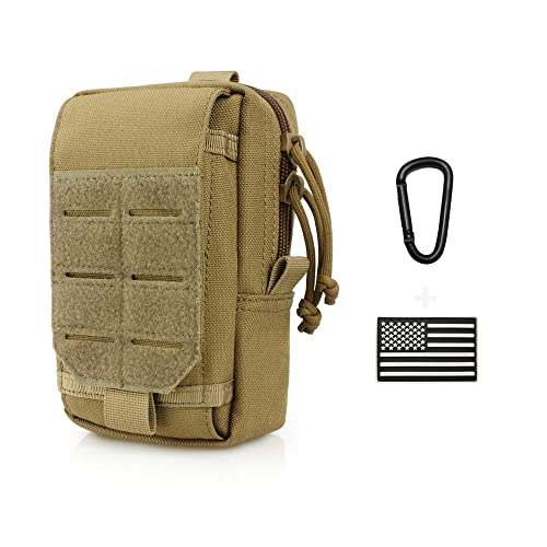 Tactical Molle Utility Pouch Cell Phone Pouch, Waist Bag Belt Pouch for Men, EDC Bag Gadget Organizer Vest Pack Purse Mobile Phone Case Hunting Compact Bag for Runing - color: Khaki