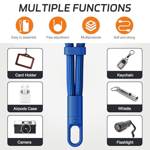 KITANIS 2 Pack Phone Lanyard,2×Phone Wrist Strap,4×Tether Tabs,Universal Cell Phone Multifuctional Patch Polyester Lanyards,Cell Phone Hand Strap for Women and Men(blue+yellow) - color: Blue+yellow, size: 6.3''Wrist Strap