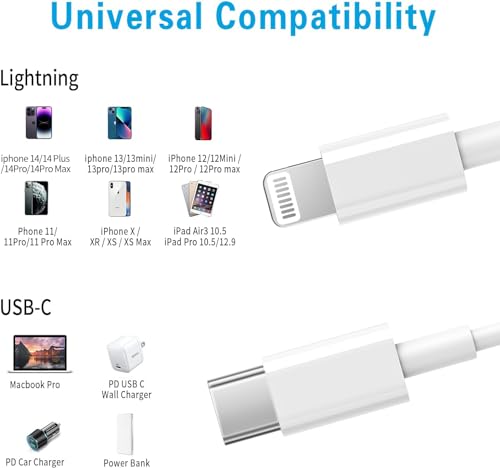 iPhone Charger 3Pack 6FT USB C to Lightning Cable [Apple MFi Certified] - size: 6 feet