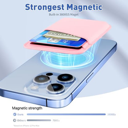 SHANSHUI Magnetic Phone Wallet Compatible with Magsafe, Durble Leather Credit Card Holder for Back of Phone Compatible with iPhone 17/16/15/14/13/12 Series - color: Pink