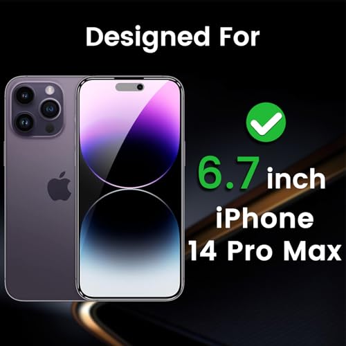 Romkasi 3 Pack Privacy Screen Protector for iPhone 14 Pro Max 6.7 Inch with 3 Pack Camera Lens Protector, Anti Spy Tempered Glass Film, Anti-Scratch, Touch Sensitive, Case Friendly - color: iPhone 14 Pro Max
