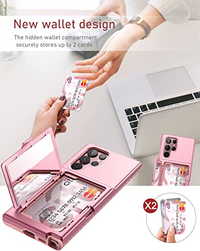 WeLoveCase for Samsung Galaxy S22 Ultra Wallet Case with Credit Card Holder & Hidden Mirror, All-Round Protection Shockproof Phone Cover Designed for Samsung Galaxy S22 Ultra, 6.8 Inch Rose Gold - color: Rose Gold