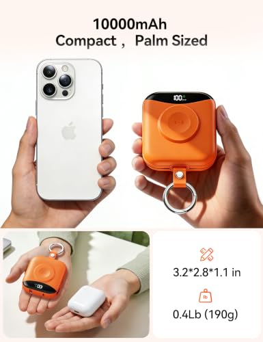 Portable Charger 10000mAh 22.5W Power Bank Built-in 2 Cables Keychain - color: Orange