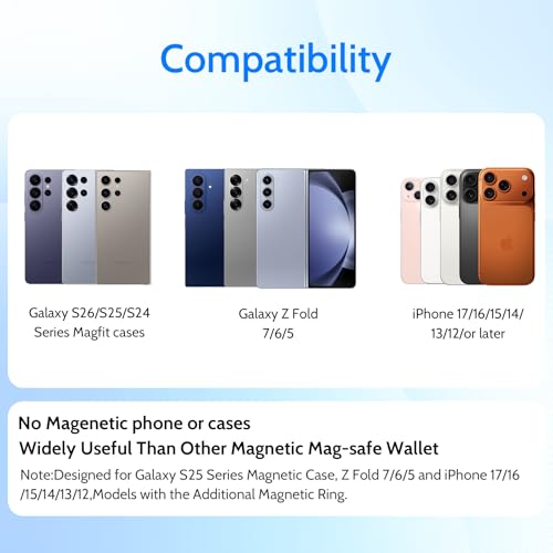 YWXTW 2026 Upgraded Magnetic Wallet for Samsung Galaxy S26/S25/S24 Series and iPhone 17/16/15/14/13/12 Models, 6 Cards Holder, Minimalist Slim Leather Magnet Wallet - color: Light Purple