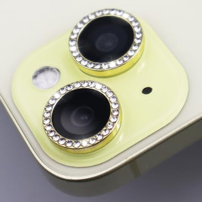 Camera Lens Protector for iPhone 15/15 Plus/14/14 Plus Bling Diamond Metal Ring Rhinestone Tempered Glass Lens Cover Accessories (Gold) - color: Gold