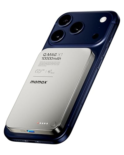 MOMAX Magnetic Portable Charger, 10000mAh Magnetic Power Bank PD 3.0 Battery Pack USB-C 15W Fast Charging Bank, 0.5inch Wireless Charger Compatible with iPhone 17/16/15/14/13/12 Series - color: Titanium2, size: 10000mAh