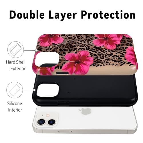 Lovmooful for iPhone 12/12 Pro Case Cute Flower Leopard-Hibiscus | Compatible for iPhone 12/12 Pro Case,Aesthetic,Hibiscus,Floral,2 in 1,for Women Girls,Soft TPU+PC,Shockproof,Protective - size: iPhone 12/12 Pro