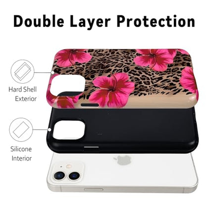 Lovmooful for iPhone 12/12 Pro Case Cute Flower Leopard-Hibiscus | Compatible for iPhone 12/12 Pro Case,Aesthetic,Hibiscus,Floral,2 in 1,for Women Girls,Soft TPU+PC,Shockproof,Protective - size: iPhone 12/12 Pro