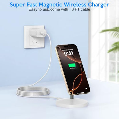 Magnetic Wireless Mag Safe Charger iPhone Stand,Magnet Wireless iPhone Charger Stand 6FT Fast Mag-Safe Charging Station Pad for Apple iPhone 16 Pro Max/16/16 Plus/15 Pro Max/14/13/12,AirPods Pro 2/3/4 - color: White