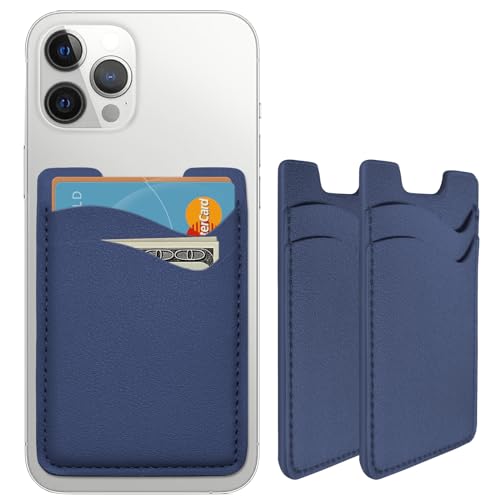 Phone Wallet, Leather Phone Card Holder, Stretchy Card Holder Back of Phone | Credit Card Holder for Phone Case Compatible with Most of Cell Phone (iPhone, Samsung) - 2Pack Navy Blue - color: Navy Blue