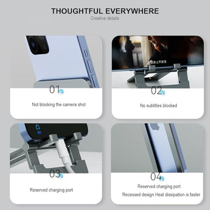 Ultra Slim Aluminum Card Phone Stand, Portable Foldable Pocket Cell Phone Holder, Adjustable Desktop Smartphone Stand for iPhone, Samsung, Android Phones, Travel Home (Grey) - color: Grey