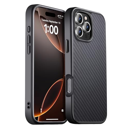 GESIHOPY for iPhone 16 Pro Max Case Carbon Fiber,Fits MagSafe, Military-Grade Drop Cover,Sturdy Carbon Fiber for iPhone 16 Pro Max Phone case,Supports Wireless Charging, Black/Grey(Twill) - color: Black/Grey(Twill), size: iPhone 16 Pro Max