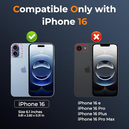 [2 Cases] Case for iPhone 16 (A - Blue) & iPhone 13/14 (Blue) with Slide Camera Cover + Screen Protector, Rotated Ring Kickstand Military Grade Shockproof