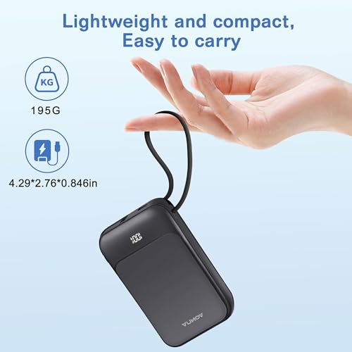 Magnetic Power Bank 10000mAh, Wireless Portable Charger with 15W Max Fast Charging & Built-in USB-C Cable, 22.5W PD LED Display Battery Pack Compatible with iPhone 17/16/15, Samsung Galaxy - color: Black