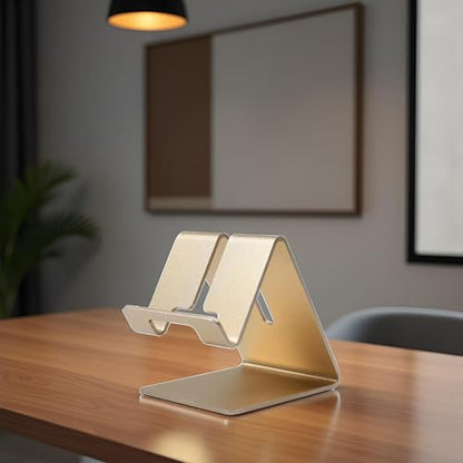 Gold Aluminium Alloy Cell Phone Stand, Cell Phone Aluminum Desktop Solid Universal Desk Stand Aluminum Desktop Stand for All Mobile Smart Phone Office Decor Cell Phones and Accessories