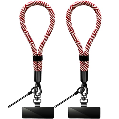 Phone Lanyard, 2 Pack Adjustable Cell Phone Lanyard Hand Phone Wrist Strap with Tether Tabs for Smartphones - color: Red White