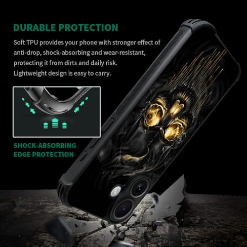 case for iPhone 17,Compatible with Magsafe,All-Round Protection Shockproof Anti-Scratches TPU Case Cover-Gold Black Skull - color: Gold black skull, size: IPhone 17