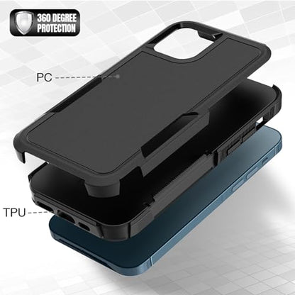 MDCN for iPhone 12 / iPhone 12 PRO Case: Dual Layer Protective Heavy Duty Cell Phone Case Shockproof Rugged Bumper Tough with Screen Protector - Military Grade Drop Tested for iPhone 12/12 PRO, Black - color: Black (PC) + Black (TPU)