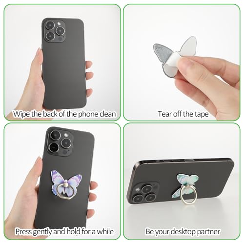 Ymapinc 4Pcs Butterfly Phone Ring Stand Colored Cute Butterfly Phone Grip