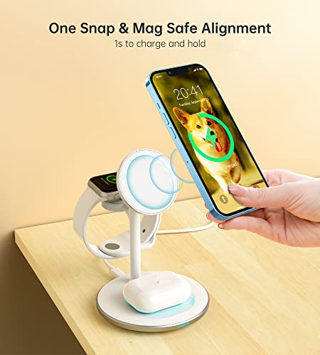 3 in 1 Magnetic Wireless Charging Station for Apple Devices,15W for Magsafe - color: White
