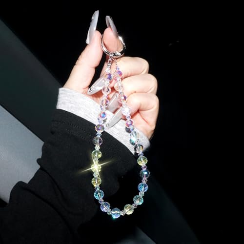 Sparkle Crystal Pearl Phone Wrist Strap for Women, Sparkling Beaded Cellphone Lanyard Chain - color: Sparkle White