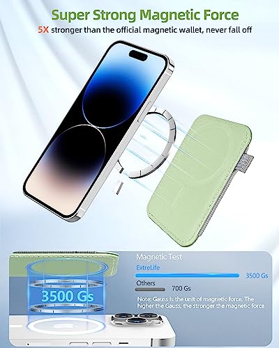 For Magsafe Wallet, Strongest Magnetic Wallet for iPhone 17/16/15/14/13/12 Series, Magnetic Card Holder with 2 Card Slots, RFID Blocking, Vegan Leather, Hold 7 Cards, Light Green | Magnetic Wallet for iPhone 17/16/15/14/13/12 Series, Magnetic Card Holder